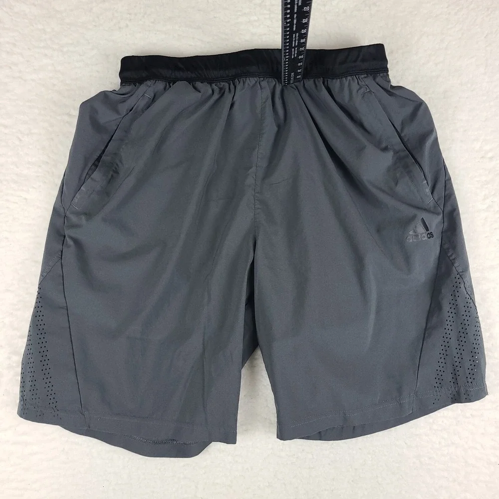 Adidas Shorts Mens Large Dark Gray Solid Running Training‎ Active Zipper Pockets